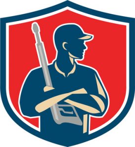 Power Washer Arms Crossed Pressure Washing Gun Crest Retro